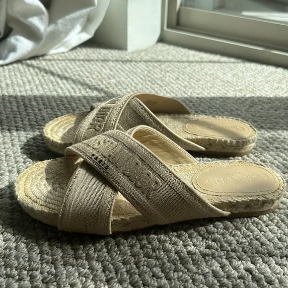 Brand New Dior Beige Granville Criss Cross Espadrille Sandals 37.5. - Picture 2 of 7
